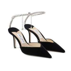 JIMMY CHOO....... Saeda Suede Pumps With Crystal Ankle Strap