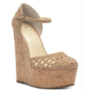 Jessica Simpson Marshela Ankle-Strap Platform Microsuede Beige